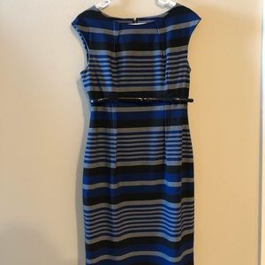 Calvin Klein Striped Sleeveless Dress with Belt